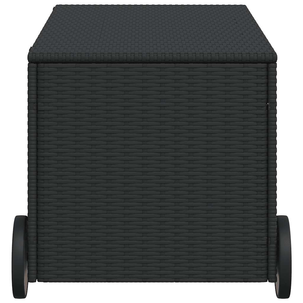 vidaXL Garden Storage Box with Wheels Black 190L Poly Rattan