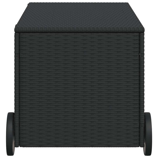 vidaXL Garden Storage Box with Wheels Black 190L Poly Rattan