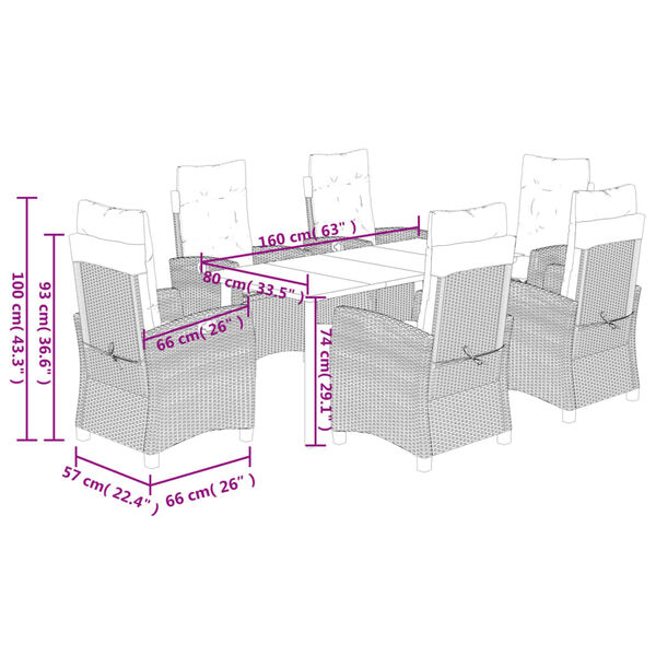 vidaXL 7 Piece Garden Dining Set with Cushions Grey Poly Rattan