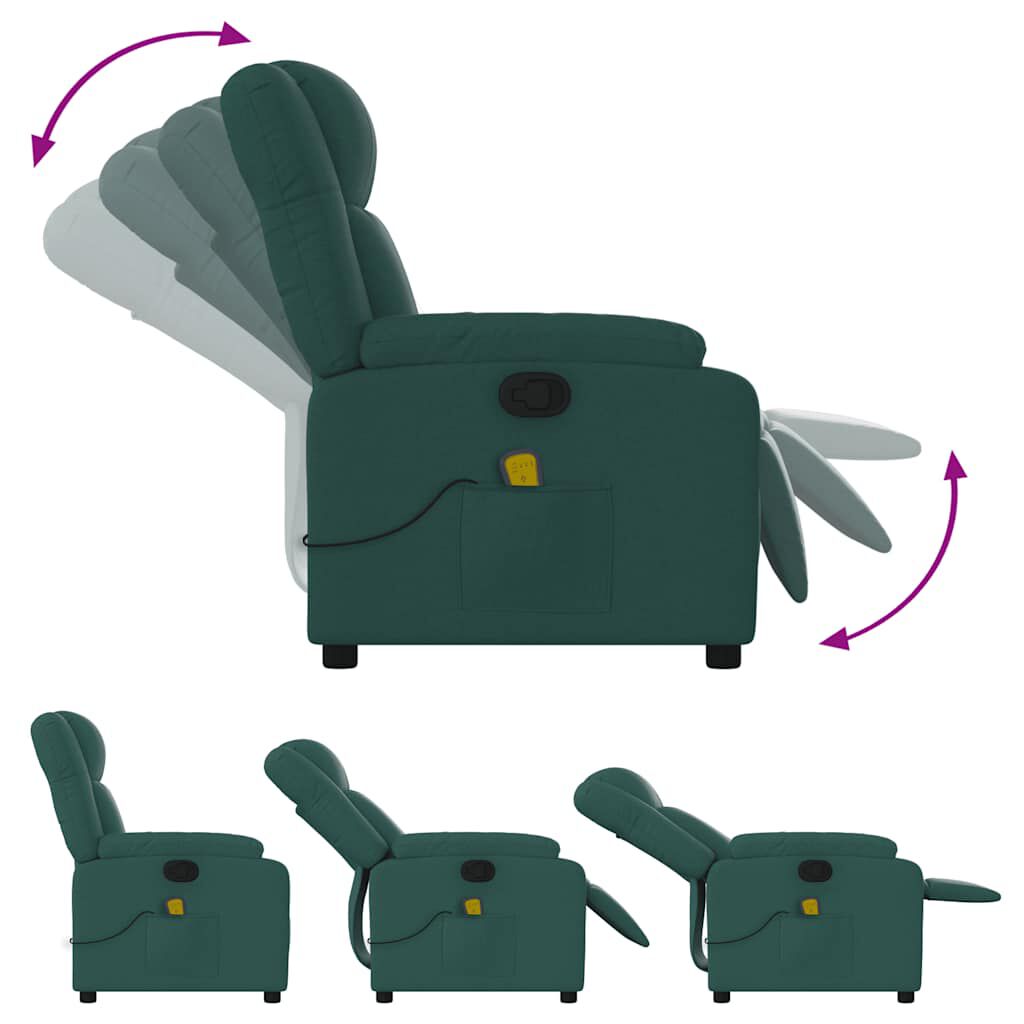 vidaXL Massage Recliner Chair Dark Green Fabric