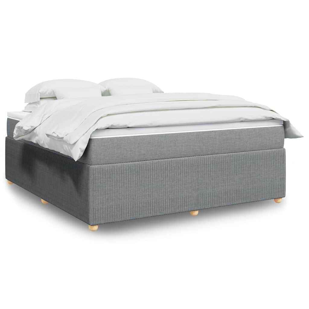 vidaXL Box Spring Bed with Mattress Light Grey King Fabric
