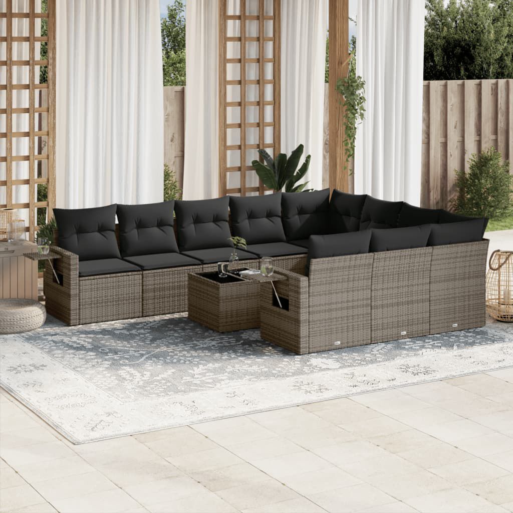 vidaXL 11 Piece Garden Sofa Set with Cushions Grey Poly Rattan