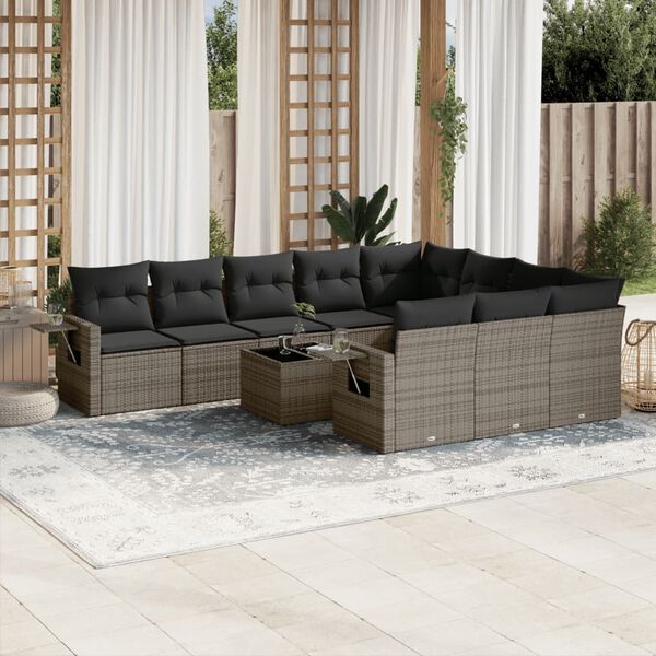 vidaXL 11 Piece Garden Sofa Set with Cushions Grey Poly Rattan