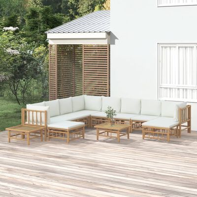 vidaXL 12 Piece Garden Lounge Set with Cream White Cushions Bamboo