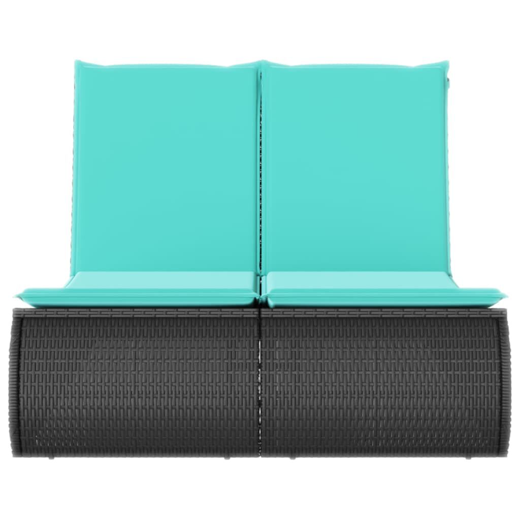 vidaXL Double Sun Lounger with Cushions Black Poly Rattan