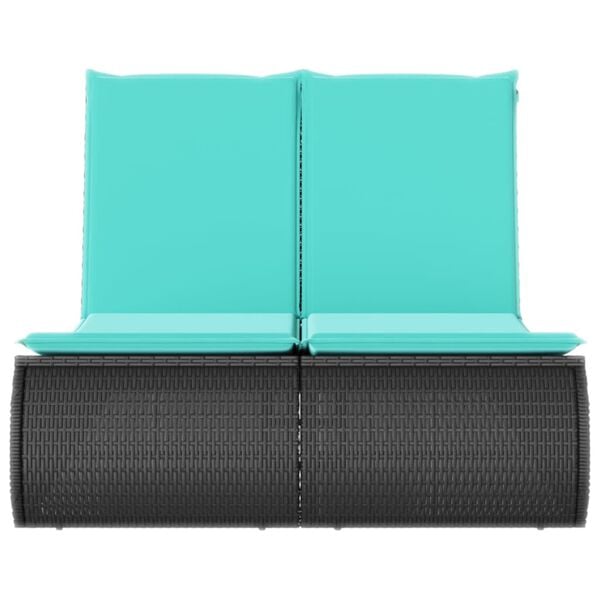 vidaXL Double Sun Lounger with Cushions Black Poly Rattan