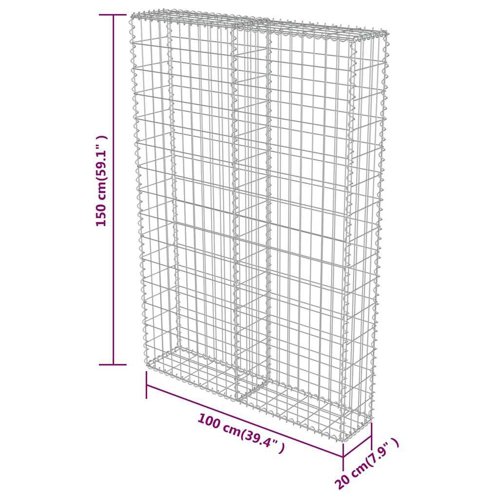 vidaXL Gabion Wall with Covers Galvanised Steel 100x20x150 cm
