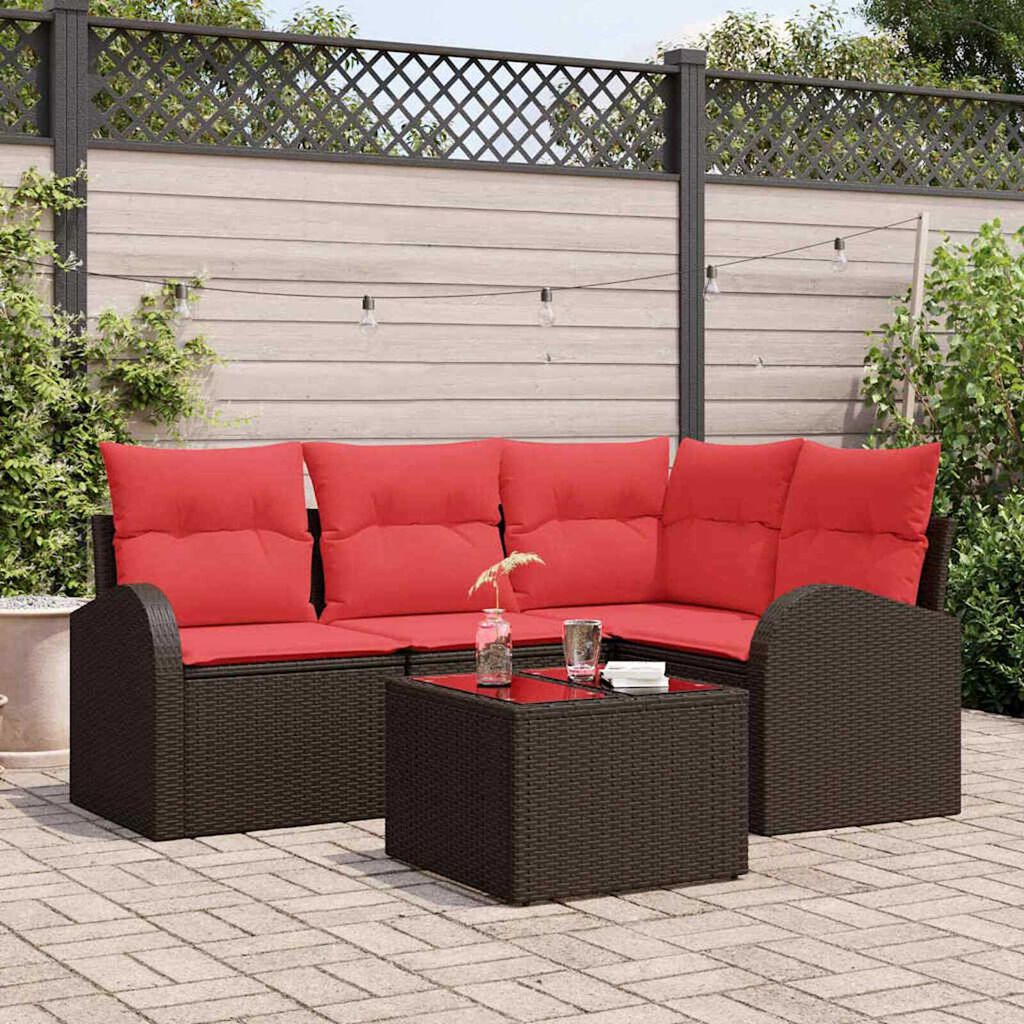 vidaXL Garden Sofa Set with Cushion 5 pcs Brown Poly rattan