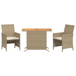 vidaXL 3 Piece Bistro Set with Cushions Beige Poly Rattan