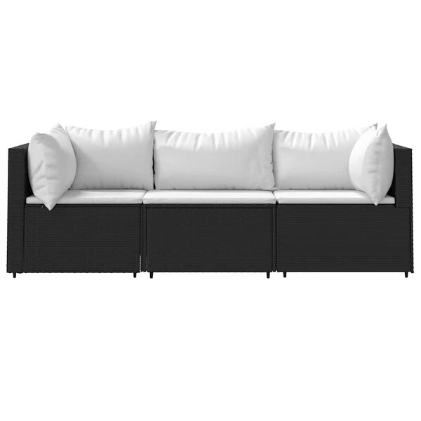 vidaXL 3 Piece Garden Lounge Set with Cushions Black Poly Rattan