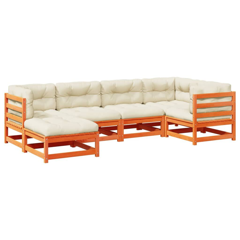 vidaXL 6 Piece Garden Sofa Set with Cushions Wax Brown Solid Wood Pine
