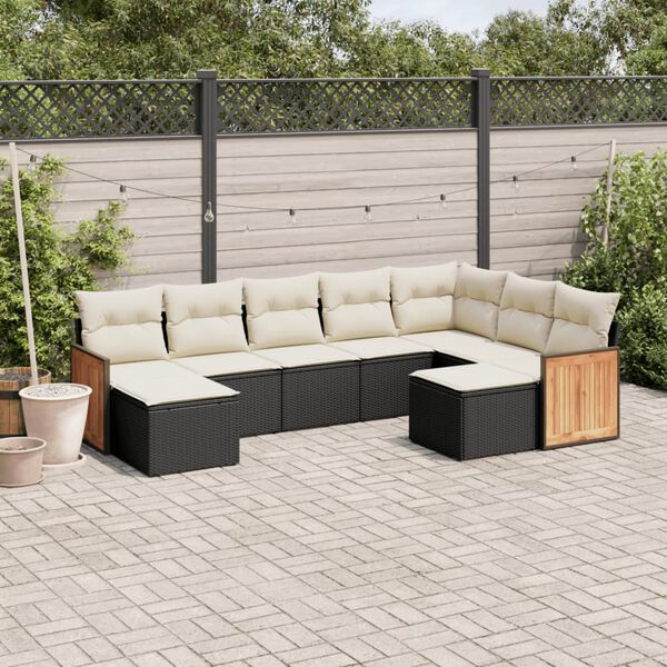 vidaXL 9 Piece Garden Sofa Set with Cushions Black Poly Rattan