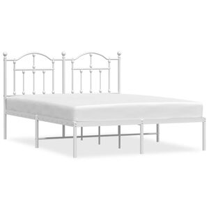vidaXL Metal Bed Frame without Mattress with Headboard White 135x190cm