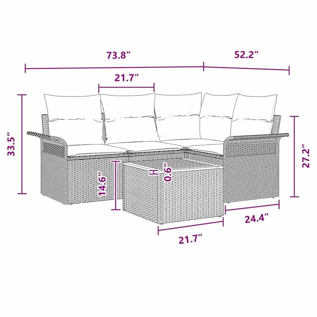vidaXL Garden Sofa Set 5 pcs Black Poly rattan