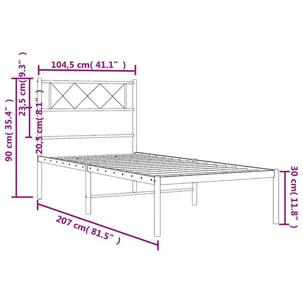 vidaXL Metal Bed Frame without Mattress with Headboard White 100x200cm