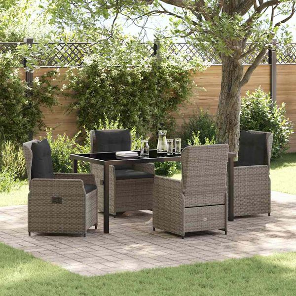 vidaXL Garden Dining Set 5 pcs Grey Poly Rattan