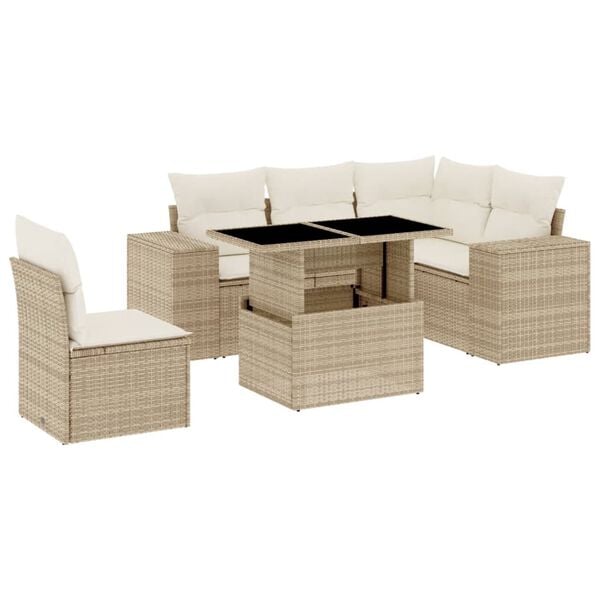 vidaXL 6 Piece Garden Sofa Set with Cushions Beige Poly Rattan