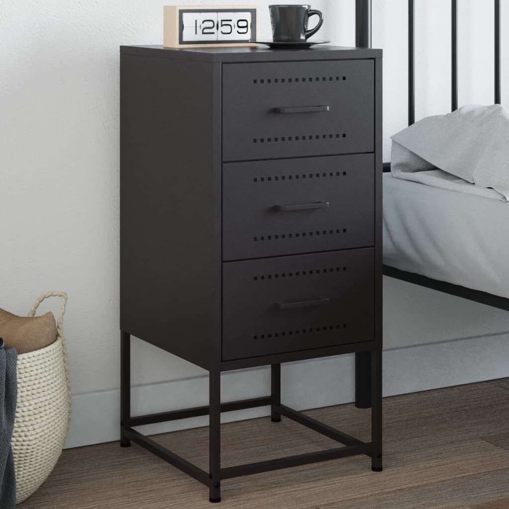 vidaXL Bedside Cabinet Black 36x39x78 cm Steel