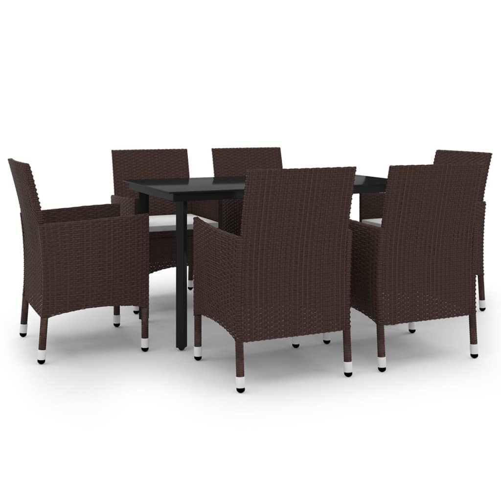 vidaXL 7 Piece Garden Dining Set with Cushions Poly Rattan and Glass