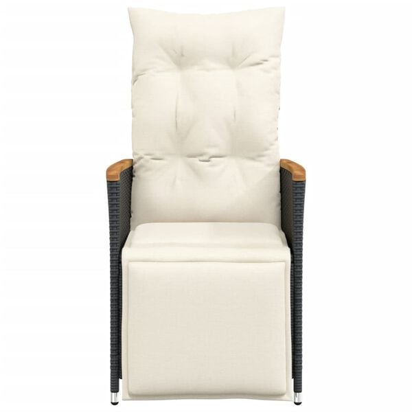 vidaXL Reclining Garden Chair with Cushions Black Poly Rattan