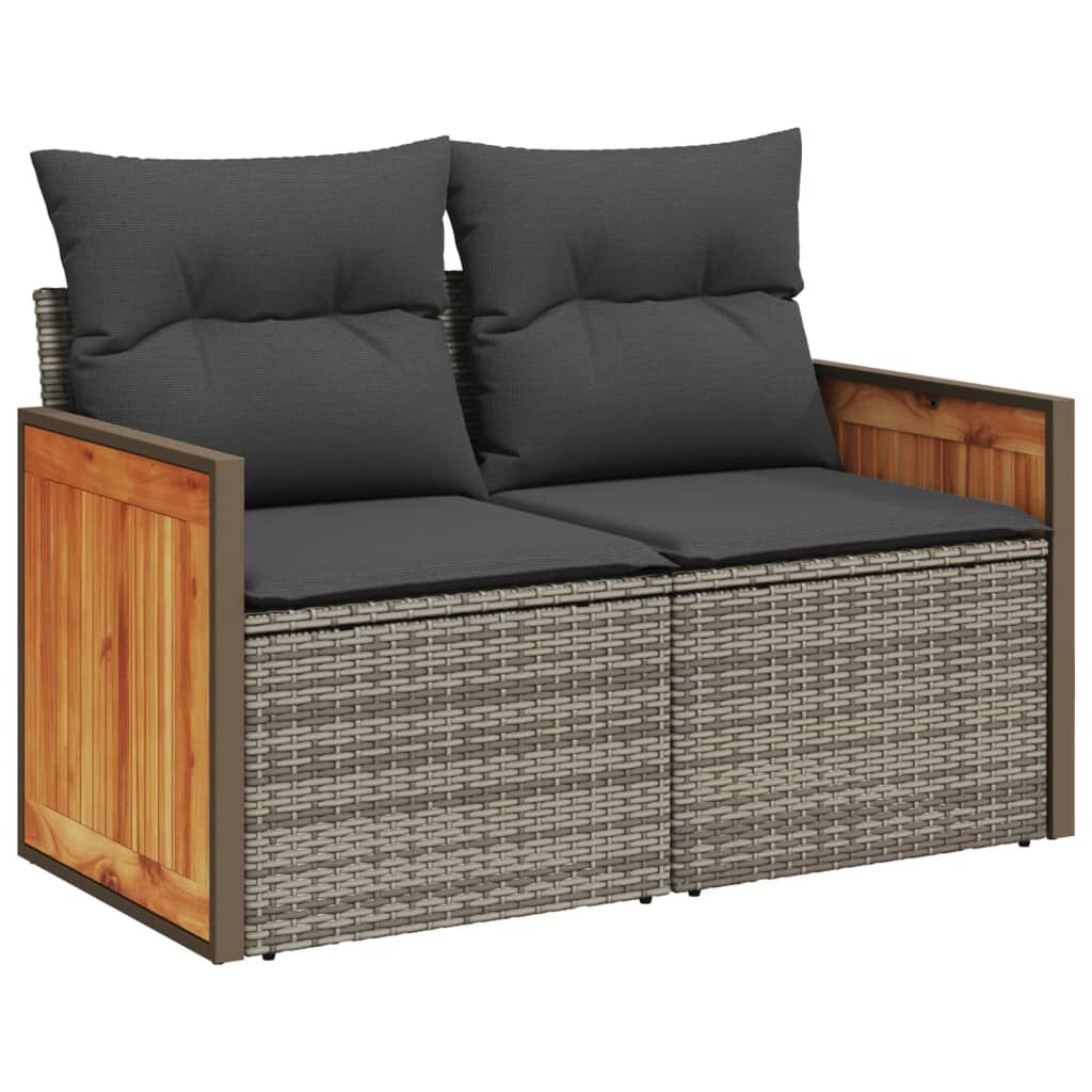 vidaXL Garden Sofa with Cushions 2-Seater Grey Poly Rattan