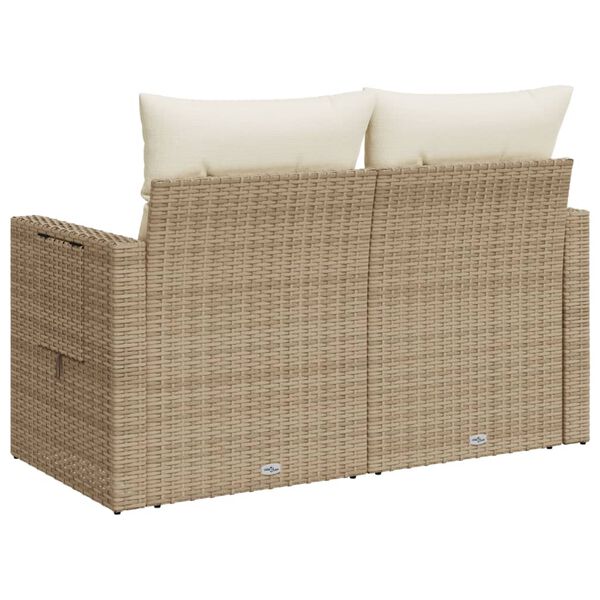 vidaXL Garden Sofa with Cushions 2-Seater Beige Poly Rattan
