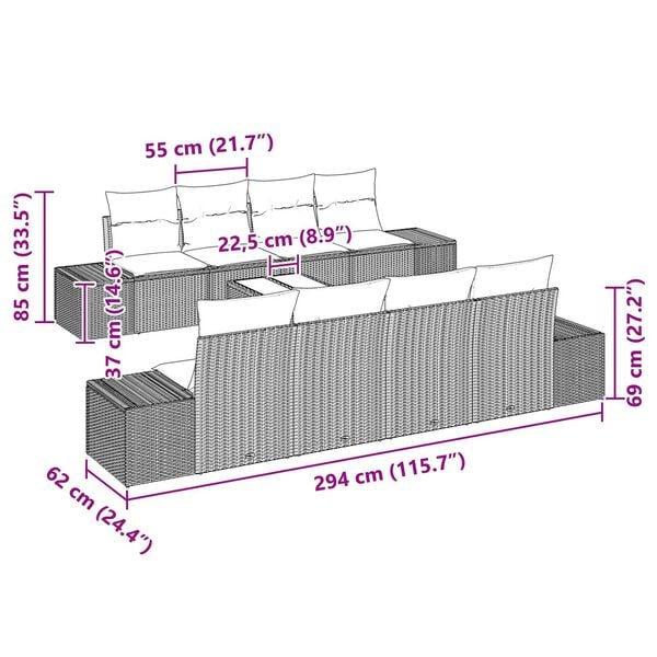 vidaXL 9 Piece Garden Sofa Set with Cushions Black Poly Rattan