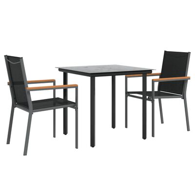 vidaXL 3 Piece Garden Dining Set Black Textilene and Steel