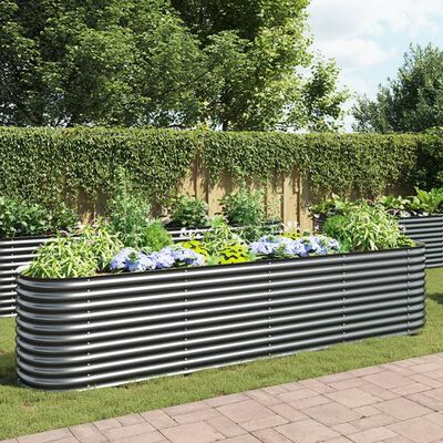 vidaXL Garden Raised Bed 400x80x81 cm Galvanised Steel Grey