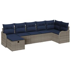 vidaXL Sofa Set with Cushion with Storage Grey and Navy Poly Rattan