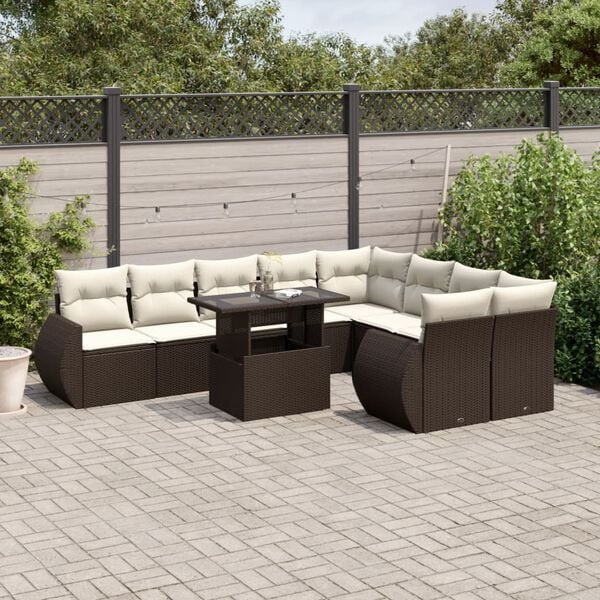 vidaXL 10 Piece Garden Sofa Set with Cushions Brown Poly Rattan