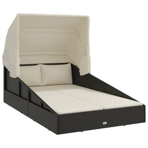 vidaXL Sunbed with Foldable Roof Black 200x114x128 cm Poly Rattan
