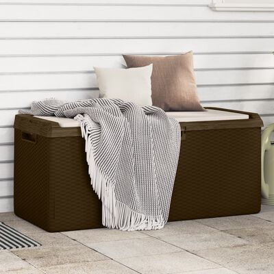 vidaXL Garden Storage Box with Seat Cushion Brown 350 L PP