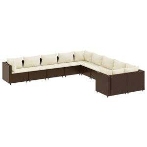 vidaXL 10 Piece Garden Sofa Set with Cushions Brown Poly Rattan