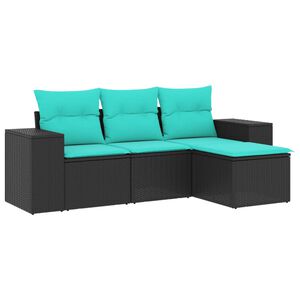 vidaXL 4 Piece Garden Sofa Set with Cushions Black Poly Rattan