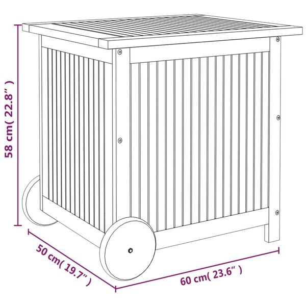 vidaXL Garden Storage Box with Wheels 60x50x58 cm Solid Wood Acacia
