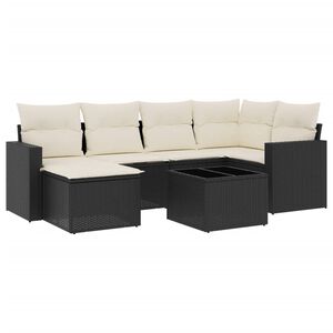 vidaXL 7 Piece Garden Sofa Set with Cushions Black Poly Rattan