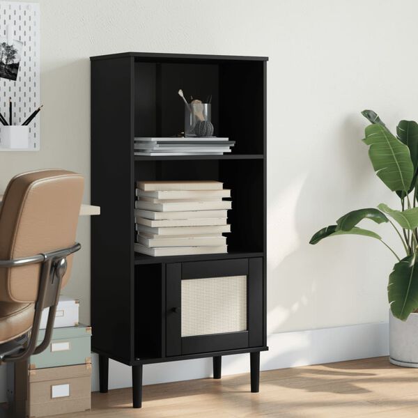 vidaXL Bookcase SENJA Rattan Look Black 60x35x130 cm Solid Wood Pine