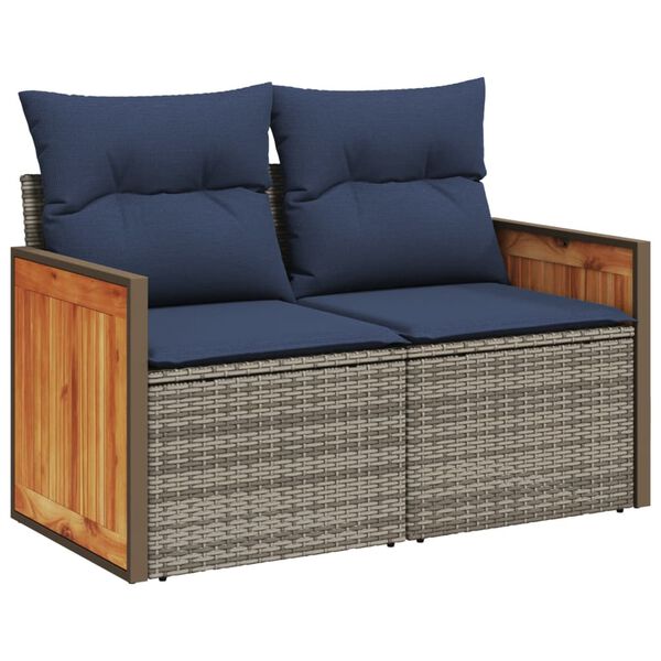 vidaXL Garden Sofa with Cushions 2-Seater Grey Poly Rattan