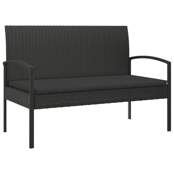vidaXL Garden Bench with Cushion Black 105 cm Poly Rattan