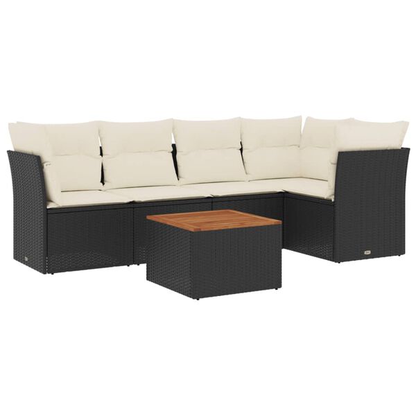 vidaXL 6 Piece Garden Sofa Set with Cushions Black Poly Rattan