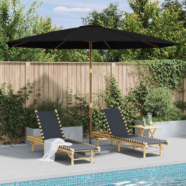 vidaXL Garden Parasol with Wooden Pole 350 cm Black