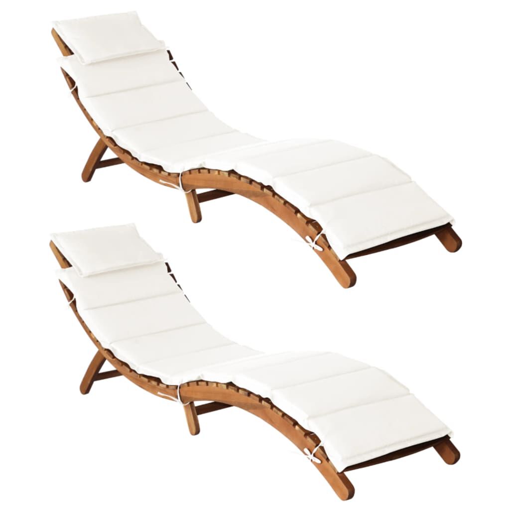 vidaXL Sun Loungers with Cushions 2 pcs Cream White Solid Wood Acacia