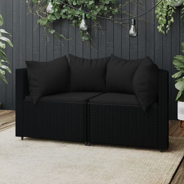 vidaXL Garden Corner Sofas with Cushions 2 pcs Black Poly Rattan