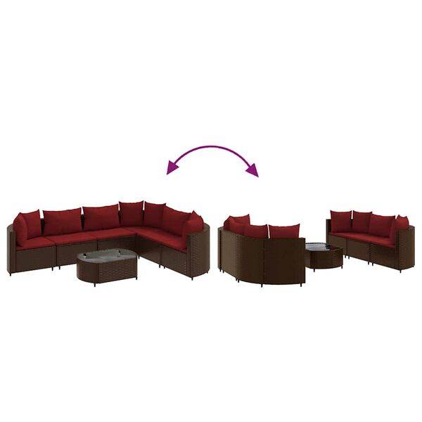 vidaXL 7 Piece Garden Sofa Set with Cushions Brown Poly Rattan