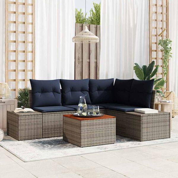 vidaXL Garden Sofa Set with Cushion 5 pcs Grey Poly Rattan