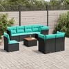 vidaXL 9 Piece Garden Sofa Set with Cushions Black Poly Rattan