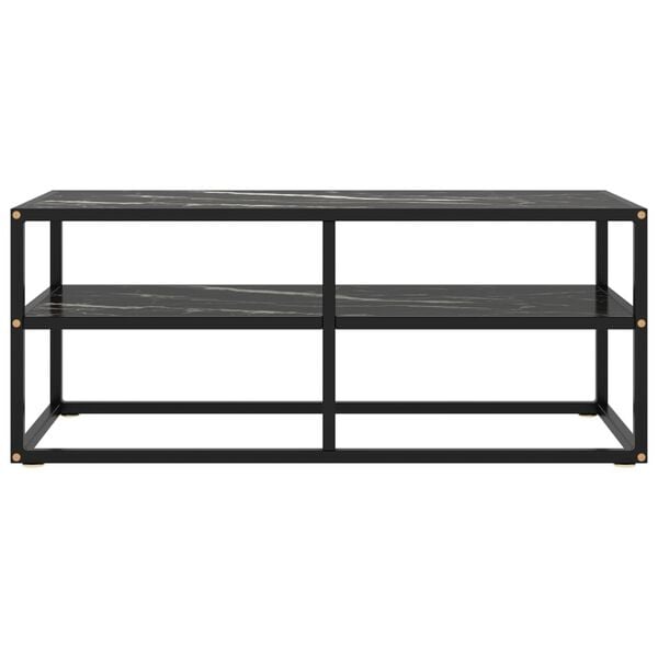 vidaXL TV Cabinet Black with Black Marble Glass 100x40x40 cm
