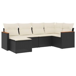 vidaXL 6 Piece Garden Sofa Set with Cushions Black Poly Rattan