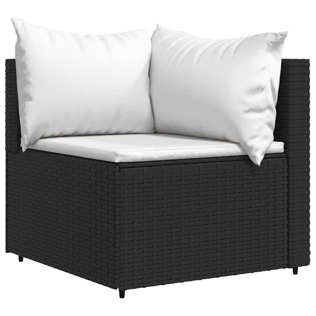 vidaXL Garden Corner Sofas with Cushions 2 pcs Black Poly Rattan